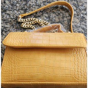 Small Mustard Shoulder Bag with Gold Chain Link Accents!